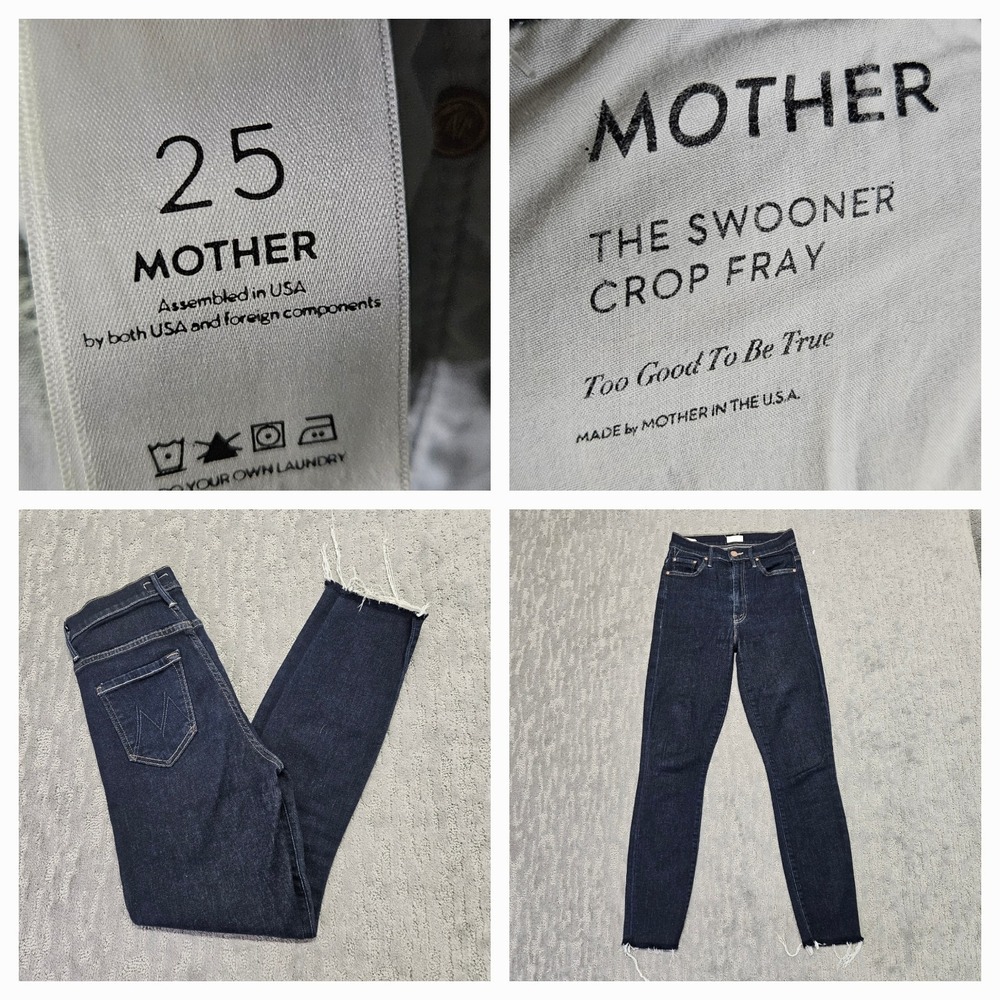 MOTHER The Swooner Crop‎ Fray Jeans Too Good To Be True Dark Wash Sz. 25 New